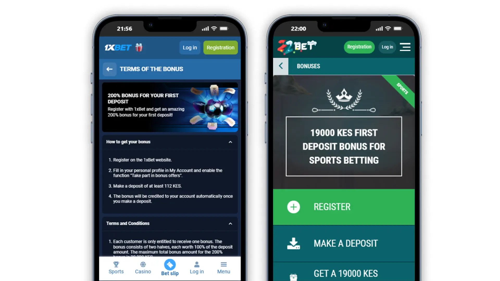 1xBet and 22bet Welcome Sports Bonuses Screenshot